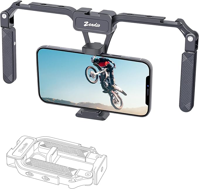 Zeadio Aluminum Smartphone Stabilizer Grip, Foldable Cellphone Video Rig, Filmmaking Vlogging Case, Phone Stabilizer Tripod Mount for All iPhone and Android Smartphones