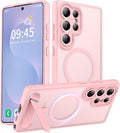 Magnetic for Samsung Galaxy S25 Ultra Case, [Compatible with MagSafe][Full Camera Protection][Built-in Invisible Kickstand] Translucent Matte Phone Case for S25 Ultra 6.9" - Pink
