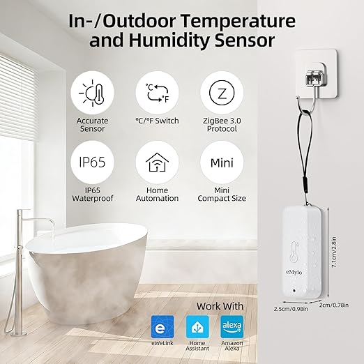 eMylo Zigbee Temperature Humidity Sensor-3 Pack, IP65 Indoor Outdoor Thermometer Hygrometer, Hub Required, APP Remote Monitoring&Home Automation, Compatible with Echo Devices with Zigbee Hub Built-in