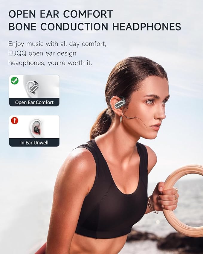 EUQQ Open Ear Headphones 80H Playtime- 2026 Bluetooth 5.4 Ear Earbuds Wireless with ENC Mic Noise Canceling,Lightweight Comfort,IPX7 Sweat Resistant,Adjustable Ear Hooks for Sports Running,Workout