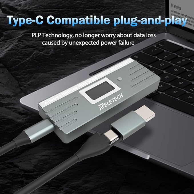 M.2 NVME SATA SSD Enclosure, USB3.2 Type-C (10Gbps) Hard Drive Case, Tool-Free Installation Compatible with 2230/2242/2260/2280 (Gray)