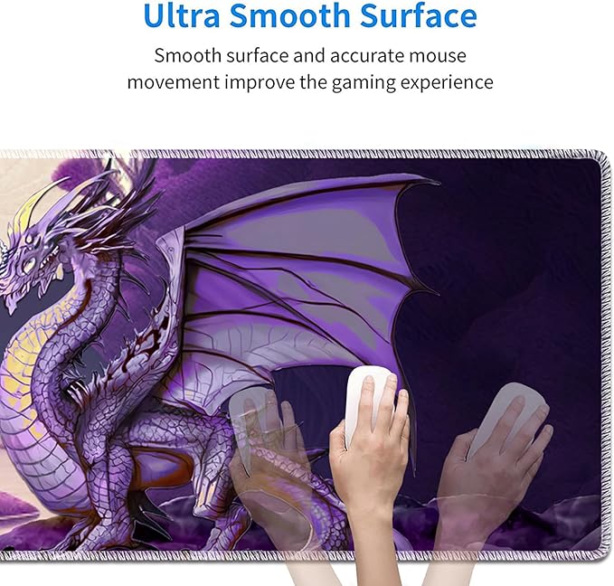 Large Gaming Mouse Pad Plus a Coasters + Cable Clips, Purple Dragon Extended Mousepad (31.5 x 11.8) with Stitched Edge, Foldable Computer Keyboard Desktop Mouse Mat for Home Office
