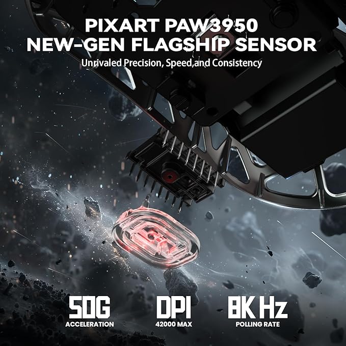 ATTACK SHARK R2PRO 45g Superlight Magnesium Alloy Mouse, PixArt PAW3950 Sensor, 42000DPI, 8000Hz Wireless Polling Rate, 2.4G/BT/Wired Gaming Mouse, Programmable Mice with Coiled Cable, PC/Mac, Black