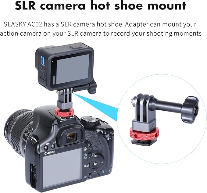 SEASKY AC02 Action Camera SLR Camera Cold hot Shoe Mount Tripod Adapter Conversion Accessory All-Metal Aluminum Alloy for GoPro Hero 13/12/11/10/9, for DJI Action 6/5 Pro 4/3, for Insta360 Ace Pro 2