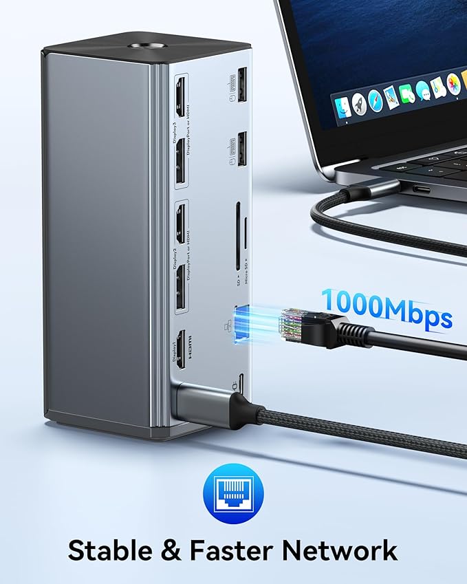 Selore Laptop Docking Station, 4K Triple Display Docking Station 3 HDMI 2 DP, Smart LCD Digital Display, USB-C USB 3.0 Universal Dock for Windows MacBook macOS (Driver Required)
