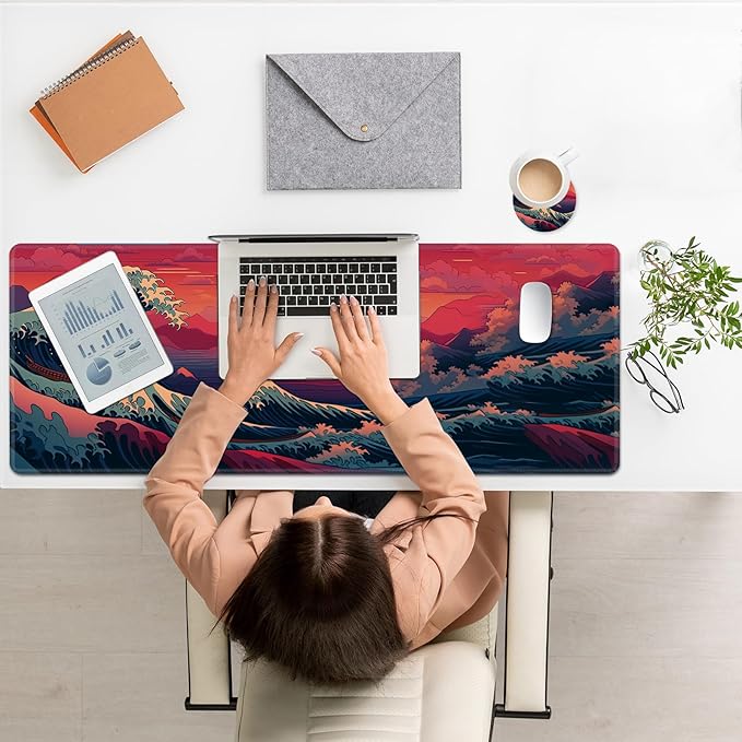 Large Mouse Pad, Desk Mat, XL Gaming Keyboard Mat, Non-Slip Rubber Base, Full Extended Mousepad for Gaming Office Home, 31.5 X 11.8 Inch, Sunset Wave