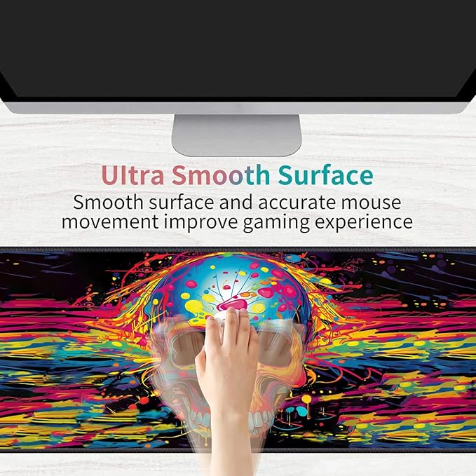 Desk Pad Mat Gaming Mouse Pads with Coasters Set, Stitched Edges Design Mouse Pad XXL Large Mouse Pad for Laptop Computers Color Skull Desk Writing Mat for Office & Home 31.5x 11.8