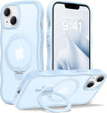 CAPRARO for iPhone 13 Case & iPhone 14 Case with 360° Spin Magnetic Stand for Women, [Compatible with MagSafe] [Camera Protection] Cute Wave Translucent Matte Case for iPhone 13/14, Light Blue