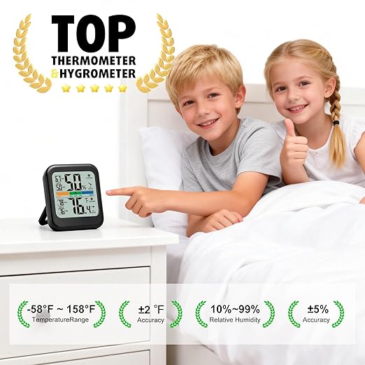 G.CATACC Digital Hygrometer Indoor Thermometer Humidity Meter Gauge, Room Thermometer Temperature and Humidity Monitor for House, Baby Nursery, Greenhouse, Reptile - Battery Included