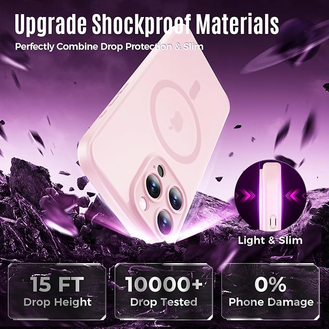 Symcele Designed for iPhone 16 Pro Case, Compatible with MagSafe, with Privacy Screen Protectors X2, [Camera Protection] [15FT Military Drop Protection] Shockproof Phone Case, 2024, Pink