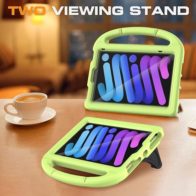 Kids Case for iPad mini 7 (A17 Pro) 2024/ Mini 6 2021, iPad mini 7th/6th Generation Case with Screen Protector - Shockproof with Handle Stand Protective Cover for iPad 8.3 Inch, Lime Green