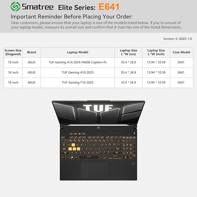 Smatree Laptop Sleeve for 16 inch ASUS TUF Gaming A16 2025/2024, for 16 inch ASUS TUF Gaming F16 2025, Protective Computer Case with Accessory Pocket, YKK Zipper, Patented Shockproof Design (E641)