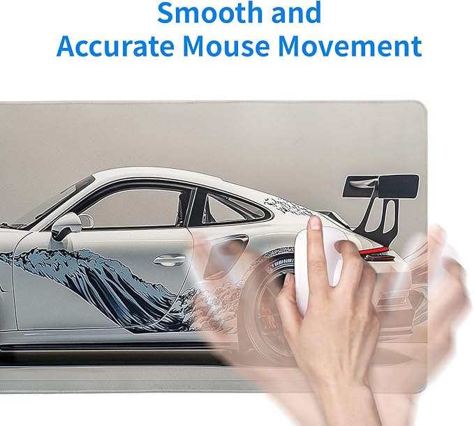 White Ukiyo-e Style Sports Car Large Gaming Mouse Pad Desktop Mat 31.5x11.8 Inch - Non-Slip Rubber Base - for Gamers - Perfect for Gamers & PC Enthusiasts