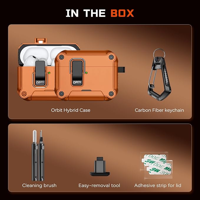 Inesore Compatible with AirPods Pro 3 Generation Case,Secure Lock & Phone Stand Design,Compatible with MagSafe,Automatic Snap Switch Secure Cover for New AirPods Pro 3rd (2025)-Orange