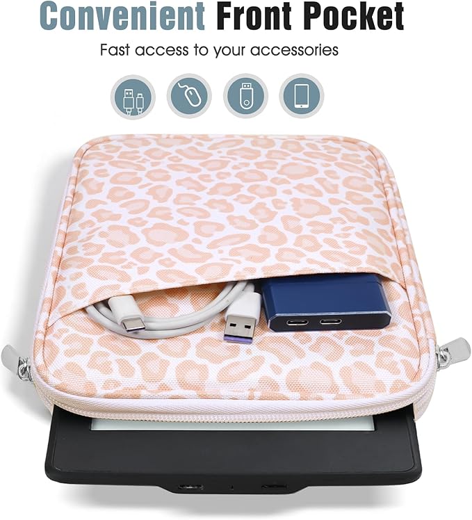TiMOVO 6-7 Inch Tablet Sleeve for eReader Book Paperwhite/Colorsoft Signature Edition, Protective Sleeve Cover Case with Pocket for E-Reader/Oasis & Kobo Devicess, Pink Leopard