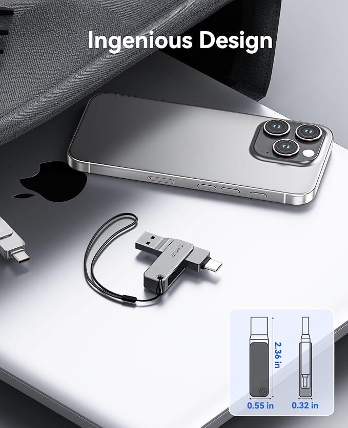 ORICO 128GB Dual USB-C USB-A Flash Drive 150MB/s High Speed USB 3.0 Memory Stick, Zinc Alloy Rotating Design, Compatible with iPhone 15/16/17, Android, Mac, PC, Car Audio – Plug & Play