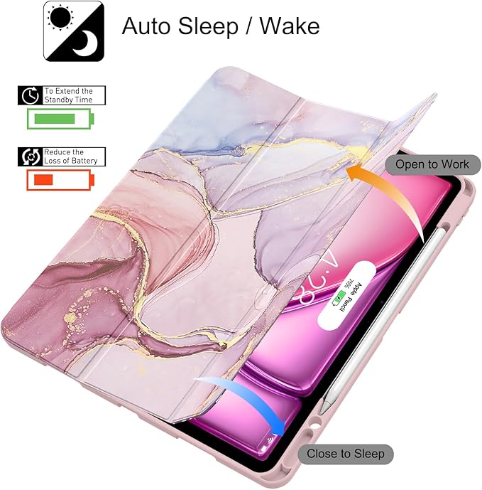 Soke Case for iPad Air 13 Inch (M4/M3/M2,2026-2024), iPad Pro 12.9" 6th/5th Generation with Pencil Holder(2021 2022 Release)-[Apple Pencil Charging + Auto Wake/Sleep] Soft Back Cover, Dreamy Marble