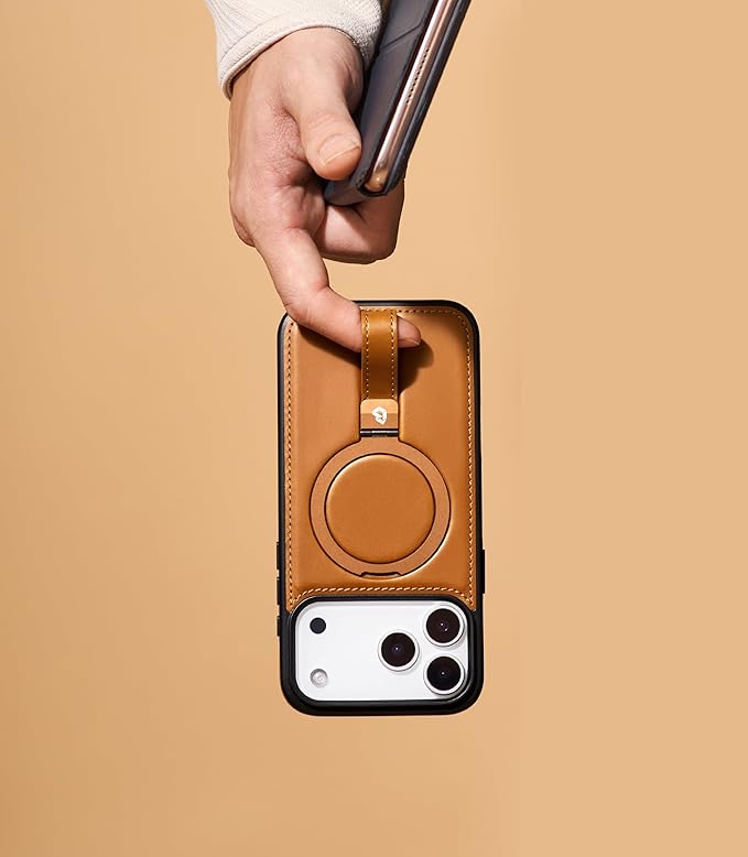 Butaiga for iPhone 17 Pro Max Leather Case with Stand, Anti-Slip Grip Ring, Fits for MagSafe (Brown, iPhone 17 Pro Max)