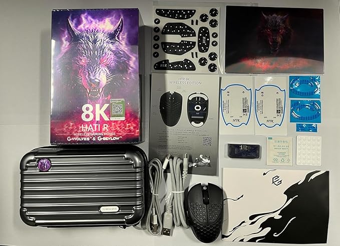 GWolves HTR Lightweight Wireless Fingertip Grip Gaming Mouse,~28Gram,8K-Report,Low Latency,PAW3395 26,000CPI,Nrf52840 CPU,6 Programmable Btns,On-Board Memory,PC/Mac and Laptop(No-Honeycomb, Black)