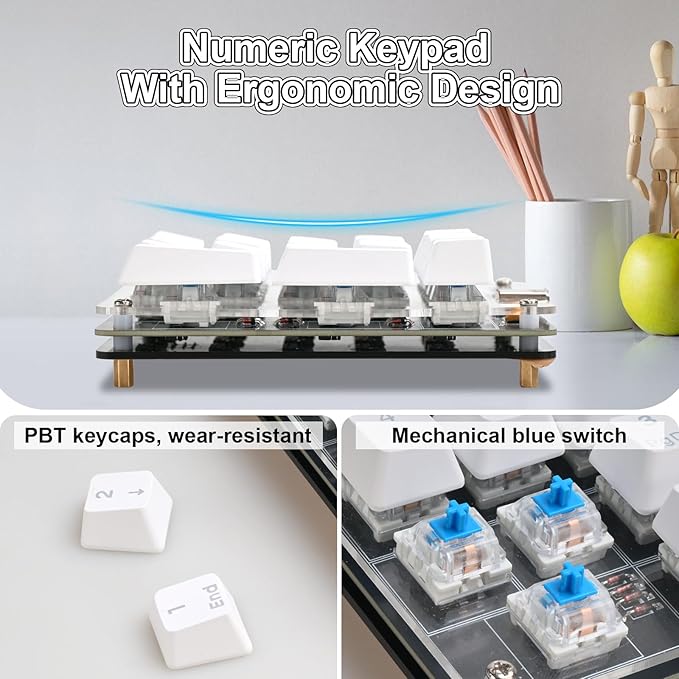 Icstation Numeric Keypad Soldering Practice Kit, 17 Key USB Hot-Swappable Blue Switches Mechanical Number Pad with PBT Keycaps STEM Soldering Project for School Learning Hobbyists Laptop PC Computer
