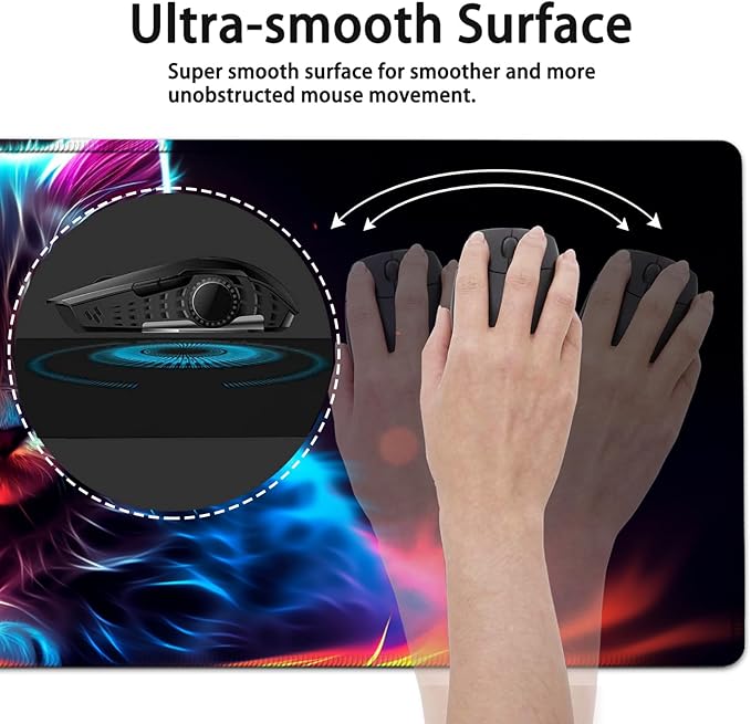 Large Mouse Pad, 31.5 x 11.8in Extended Gaming Mouse Pad with Stitched Edges, XXL Mousepad Protector Non Slip Rubber Base for Office and Home Writing Mat, Cat Cute Animal Pattern Black Desk Mat
