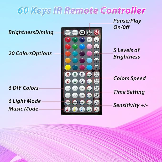 Ledagic Led Lights for Bedroom 132ft (66ft*2Rolls) Music Sync Color Changing Led Strip Lights with Remote and App Control RGB Led Light Strip for Home Party Room Decor
