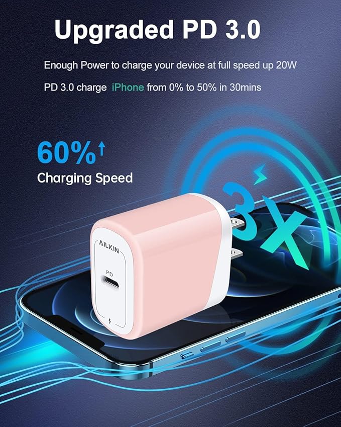 iPhone 17e USB C Charger Block, Ultra-Compact Type C Fast Charger Wall Plug for iPhone 17 17e 17 Pro Max 16 15 14, Samsung Galaxy S26 S25, iPad Pro/Air, PD 3.0 Fast Charging USBC Cube Adapter