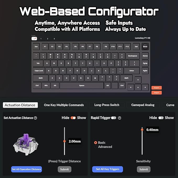 LEMOKEY P1 HE 75% Wireless Custom Mechanical Gaming Keyboard with Gateron Double-Rail Magnetic Switches Knob Version, QMK 2.4 GHz Bluetooth 5.2 RGB Backlight Compatible with Mac Windows Linux - White