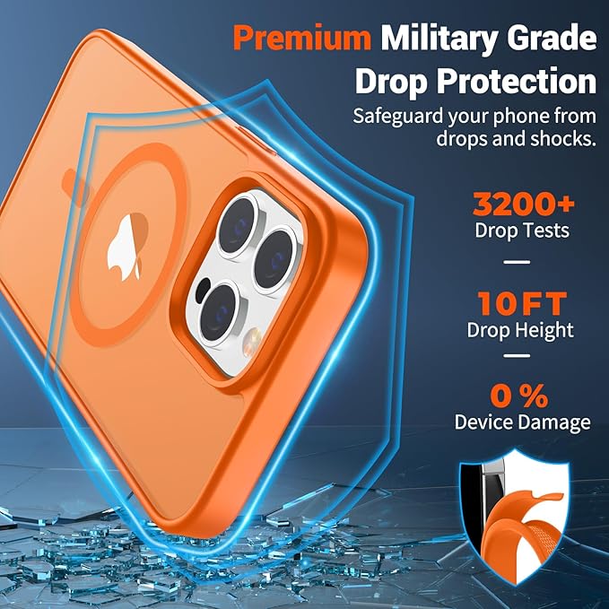 SUPFINE Magnetic for iPhone 14 Pro Case (Compatible with MagSafe) (Military Grade Drop Protection) Translucent Matte Shockproof Phone Cover,Starry Orange