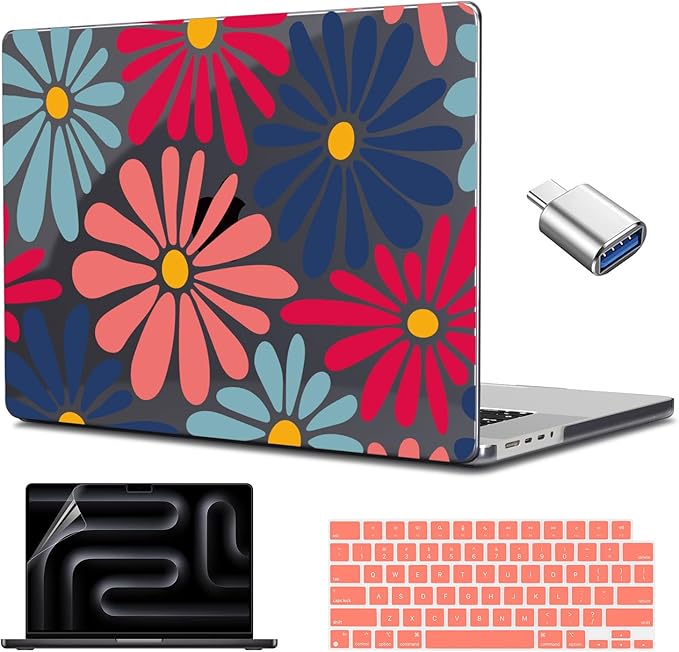 CISSOOK Compatible with MacBook Air 13 inch Case 2026 2025 2024 2023 2022 Release M5 M4 M3 M2, Hard Shell Cover Keyboard Skin for MacBook Air 13.6 inch A3449 A3240 A3113 A2681, Daisy Flowers