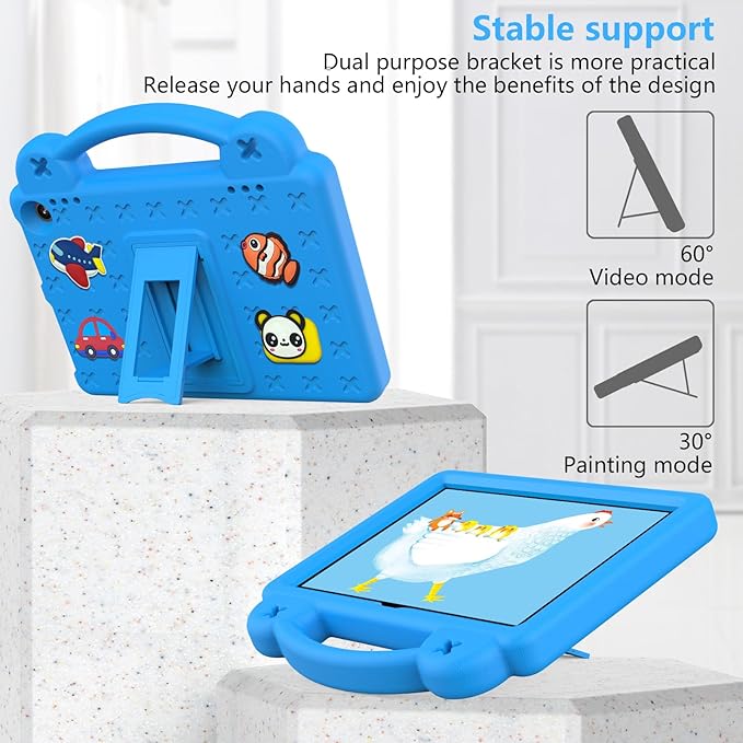 AKABEILA Compatible with Amazon Fire HD 8/HD 8 Plus (2020/2022)/Fire HD 8 2024 Tablet Case, Kids Friendly Universal Lightweight Shockproof Protective Case with Shoulder Strap & Stand Handle Sky Blue