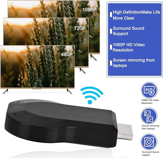 HDMI Wireless Display Dongle Adapter - WiFi 4K&1080P Portable Transmitter, Streaming Media Video/Audio/File from Smartphone, Laptop to HDTV/Monitor/Projector Support Windows