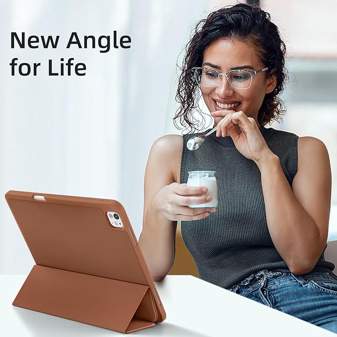 Akkerds Compatible with iPad Pro 13 Inch Case (M5/M4) 2025/2024, for iPad 13 Pro Case with Pencil Holder, Slim Trifold Stand Protective Cover with Soft TPU Back, Auto Wake/Sleep, Brown