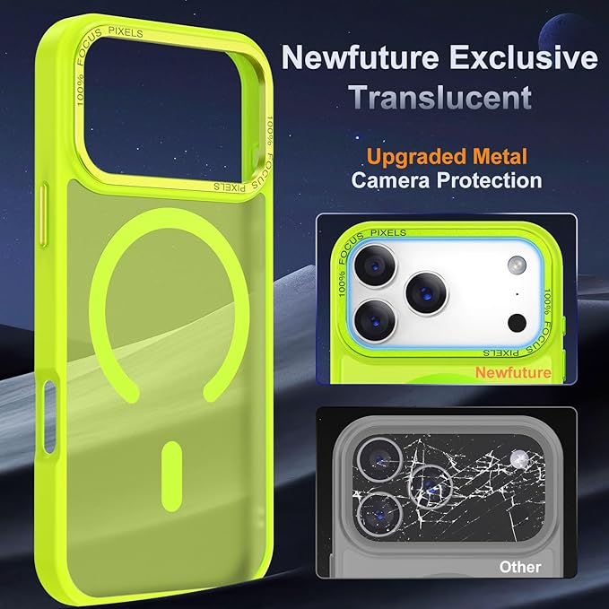 Newfuture Magnetic for iPhone 17 Pro Case [Compatible with Magsafe] [Military Grade Drop Protection] Translucent Matte Anti-Scratch Shockproof Protective Phone Cover 6.3 Inch, Fluorescent Green