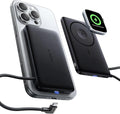 LISEN 0.5'' Ultra Slim MagSafe Power Bank for iPhone and Apple Watch,10000mAh MagSafe Battery Pack,Alloy Magnetic Portable Charger for iPhone 16 Pro Max Plus/15, Apple Watch S11 /S10 S9 SE，Black
