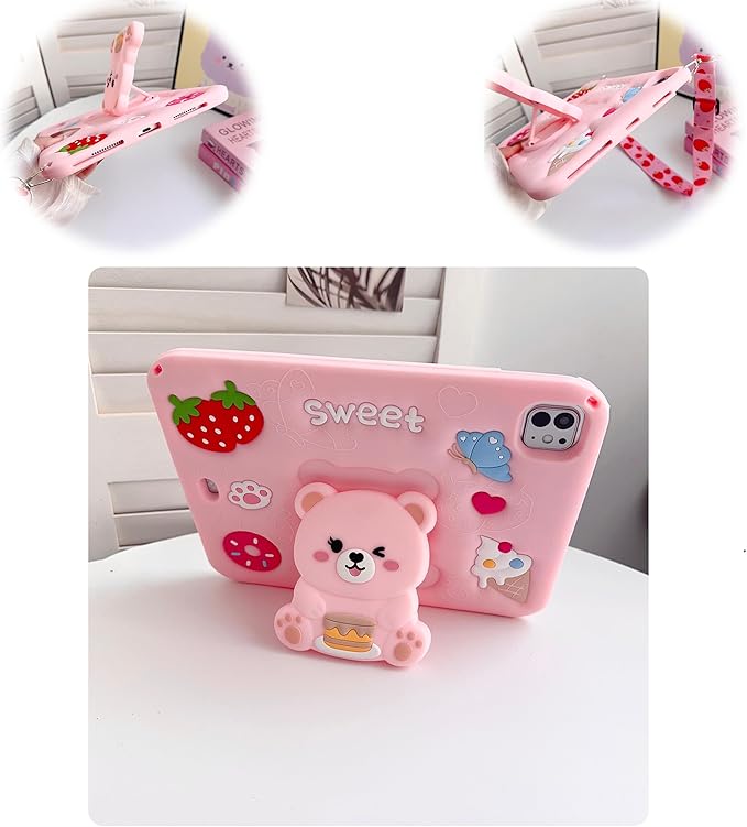 Girls Case for iPad Air 11 inch M3 (2025) / M2 (2024), iPad Air 5th/4th 10.9 inch(2022/2020), iPad Pro 11 inch(2024-2018),Cute Soft Silicone Shockproof Cover with Pencil Holder