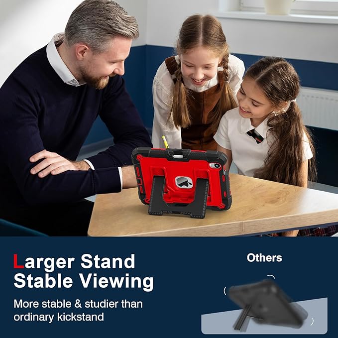 Kids Friendly Case for Apple iPad mini 7 A17 Pro 2024/iPad Mini 6 2021 8.3 Inch 7th/6th Gen Case with Pencil Holder & Shoulder Strap, Shockproof Kickstand Hard Shell Protective Cover,Black+Red