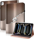 Case for iPad Pro 11 inch Case (M5/M4) 2025/2024, Premium Leather Folio Stand Cover with Auto Wake/Sleep, Pencil Holder and Card Slots - Silver Flower