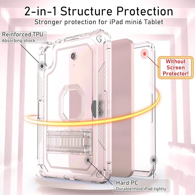 ZoneFoker Case for iPad mini A17 Pro, for iPad mini 7th/6th Generation Case 8.3 inch 2024/2021 with Pencil Holder/Stand, Slim Cover for i Pad Mini 7/6 (Clear)