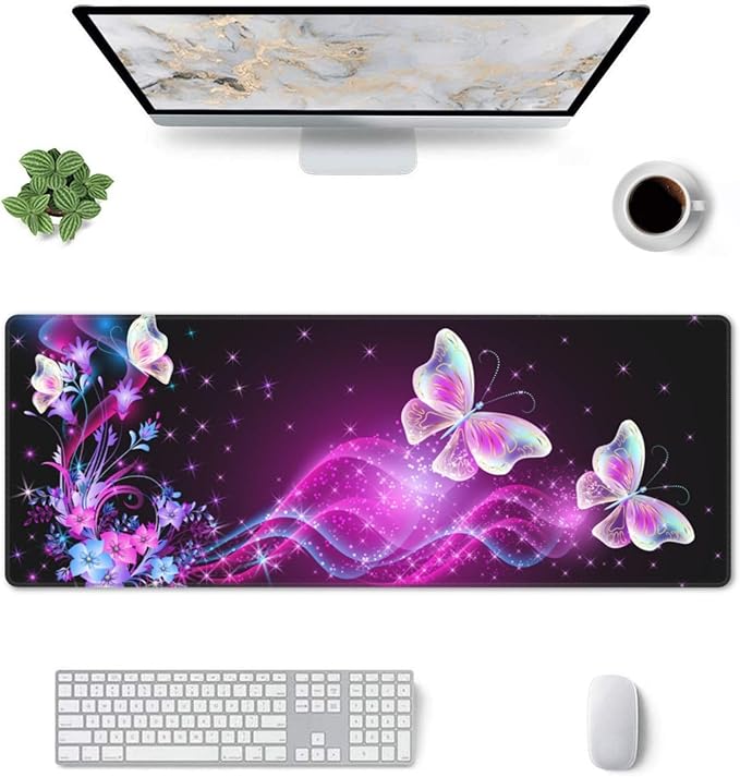 Butterfly Mouse Pad XL Large Mousepad Non Slip Rubber Base Desk Mat for Laptop Computer Gaming 31.5" X 12"