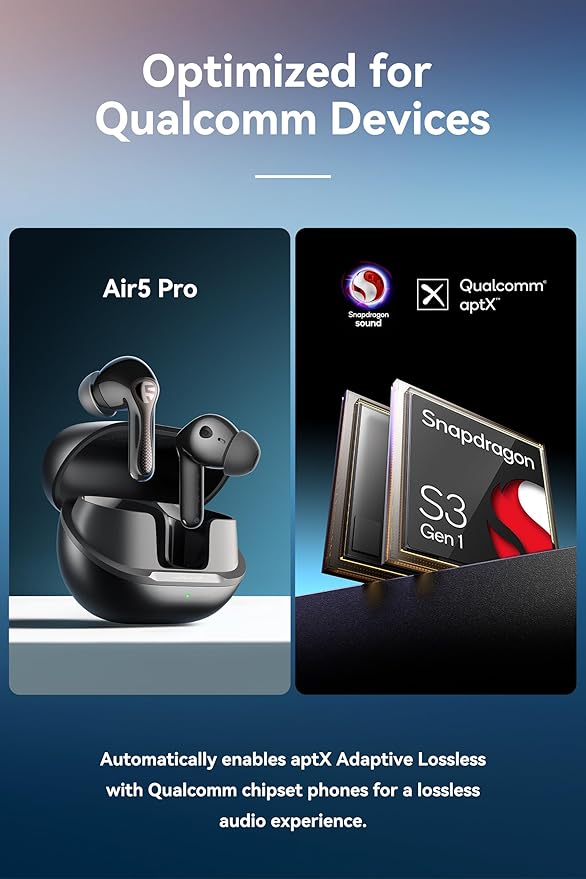 SoundPEATS Hi-Res Wireless Earbuds, LDAC & aptX Lossless, 10mm Hi-Fi Driver, Snapdragon Sound, Adaptive ANC, 37H Battery, BT 5.4, IPX5 Waterproof, Multipoint Connection