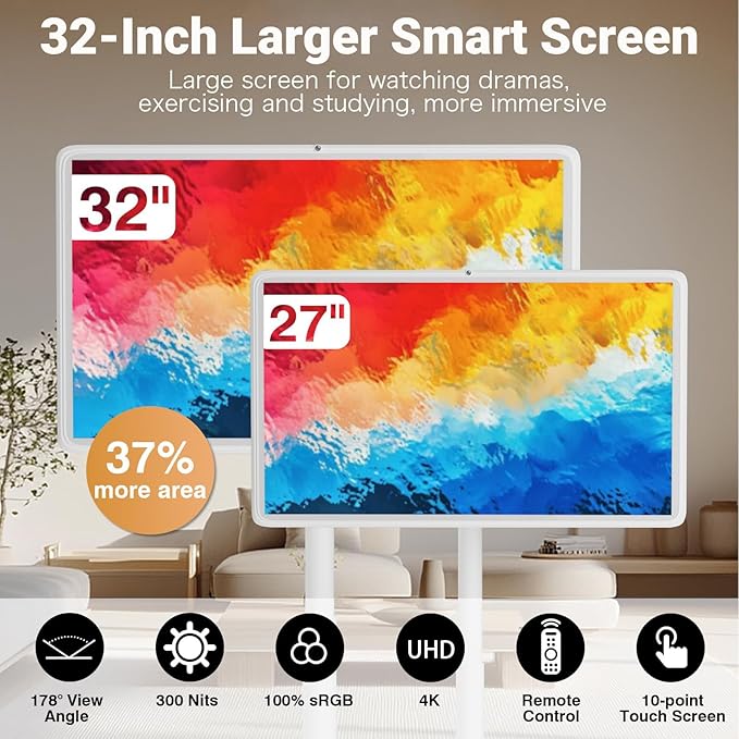21.5" 24" 27" 32" Smart Mobile Monitor Portable Touch Screen TV with 8MP/13MP Camera Entertainment Display(8+128GB(1080P),27IN)