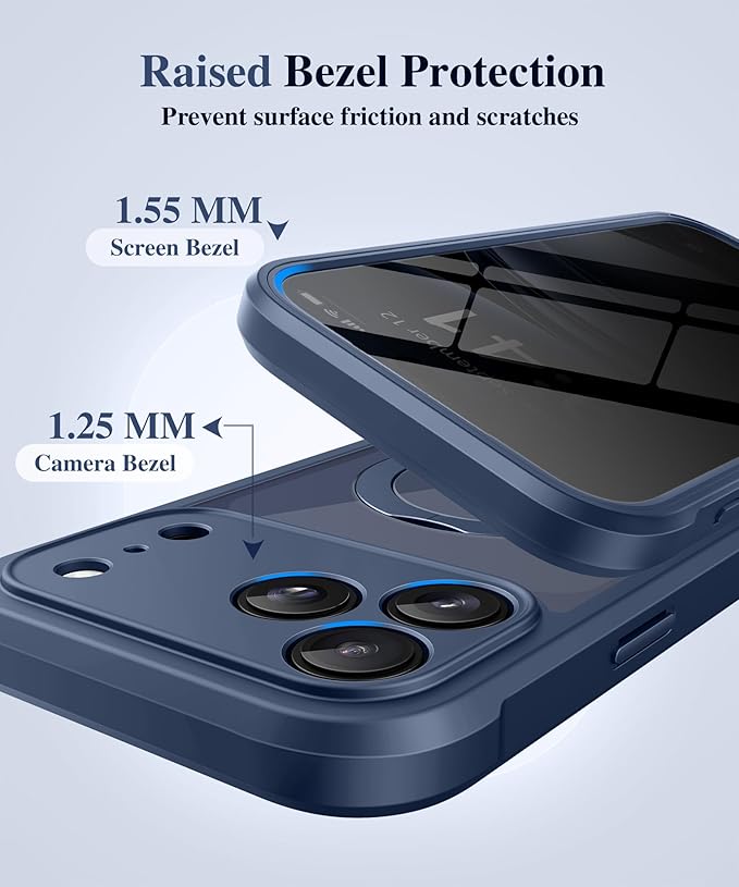 BERFY for iPhone 17 Pro Case, Compatible with MagSafe, Built in Privacy Screen Protector, Shockproof Full Body Phone Case for 17 Pro with Magnetic Stand, Clear Blue