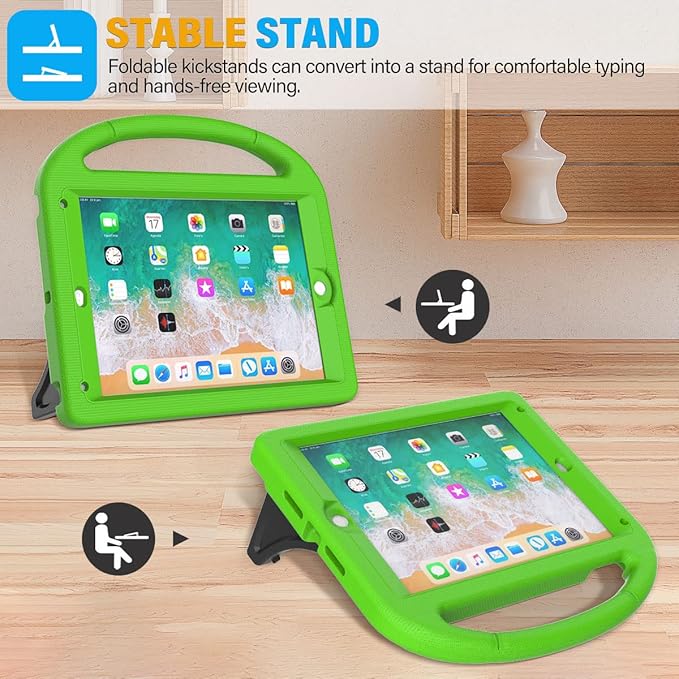 SUPLIK Kids Case for iPad 5th/6th Generation(9.7 inch, 2017/2018), iPad Air 2/1 & Pro 9.7 Kids Case with Screen Protector, Durable Protective Cover with Handle Stand for Apple iPad 5/6 Gen, Green