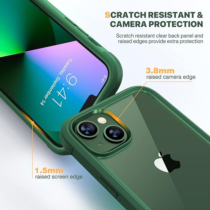 Diaclara Designed for iPhone 13 Case, Full Body Rugged with Built-in Touch Sensitive Anti-Scratch Screen Protector, Soft TPU Bumper Case for iPhone 13 6.1" (Green)