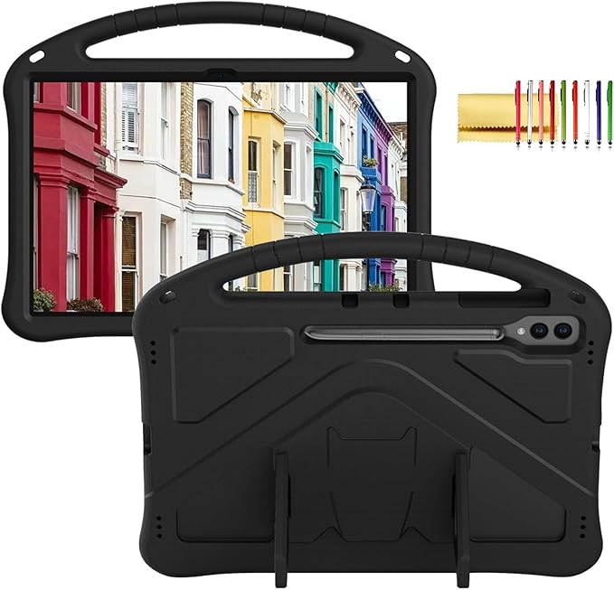 Kids Case for Samsung Galaxy Tab S10 Ultra/S9 S8 Ultra 14.6-inch Tablet, Techcircle Light Weight Shock Proof EVA Foam Handle Rugged Stand Protective Cover, Black
