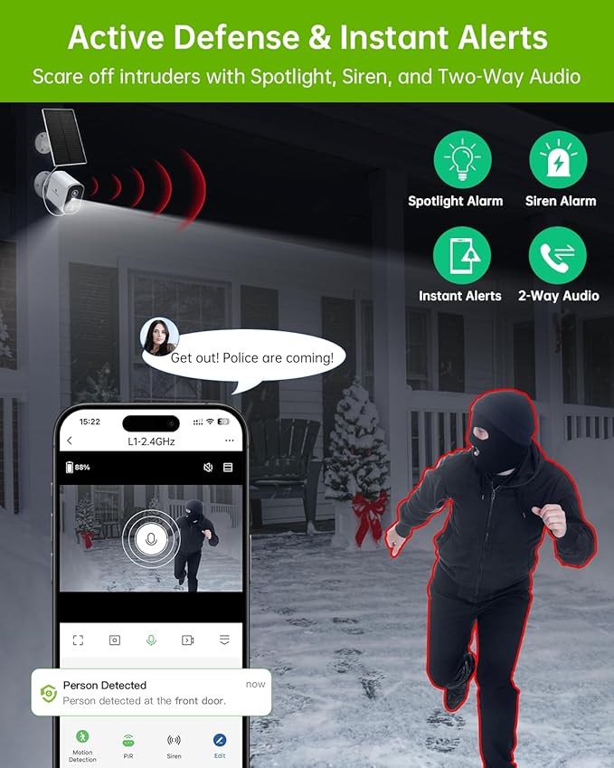 SYMYNELEC 2K Solar Security Cameras Wireless Outdoor 2-Pack, No Monthly Fee, Home Security System with Color Night Vision, Person Detection, Waterproof, Compatible with Alexa, 2.4GHz WiFi