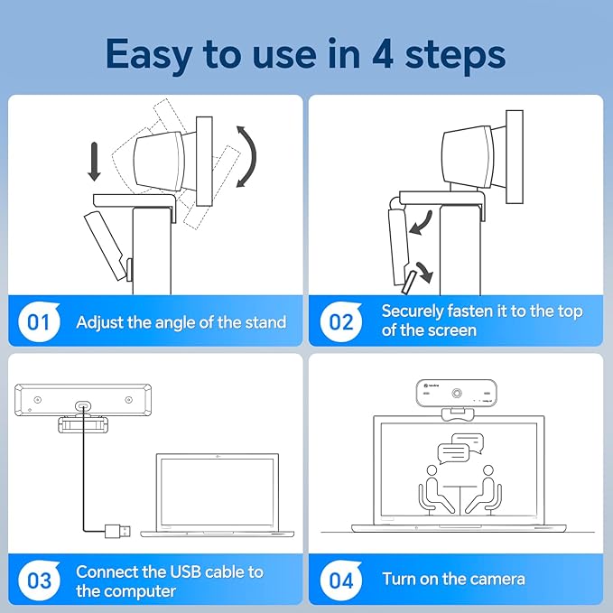 4K Webcam for PC with Dual Microphones, Autofocus USB Camera with Privacy Cover and Auto Light Correction, Plug and Play for Laptop, Mac, Zoom, Teams, Video Calls and Streaming