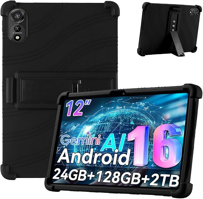 for Nexall N90 Tablet Case 12Inch, Shockproof Four Corner Airbag Protection,Soft Silicone Edge Cover with Built-in Stand,Heavy Duty Protective Sleeve for Nexall N90,Black
