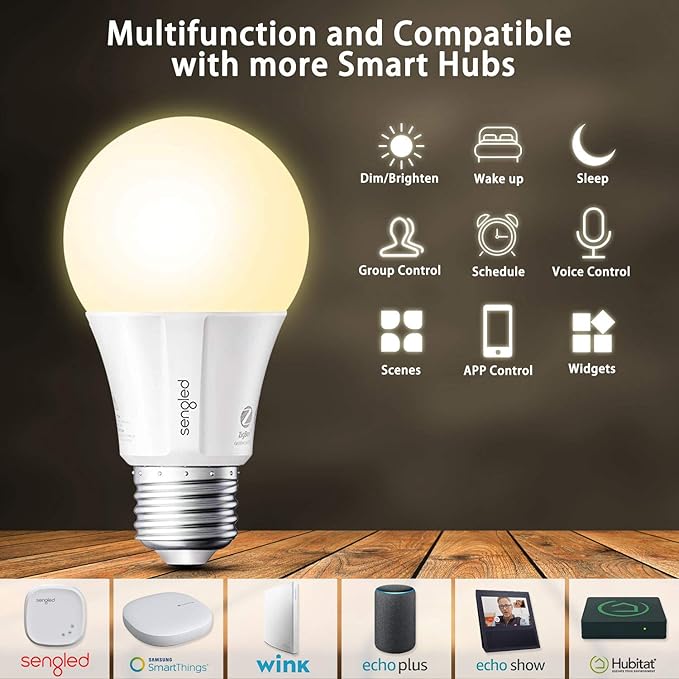Sengled Smart Light Bulb Starter Kit, Smart Bulbs that Work with Alexa, Google Home, 2700K Soft White Alexa Light Bulbs, A19 E26 Dimmable Bulbs 800LM, 9 (60W Equivalent), 4 Bulbs with Hub, New